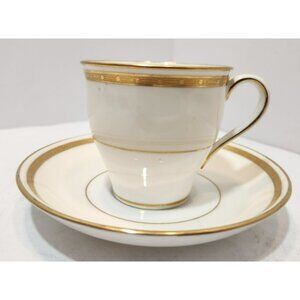 Vtg Mintons England H3251 Demitasse Teacup Saucer Gold Encrusted Band Cream Rim